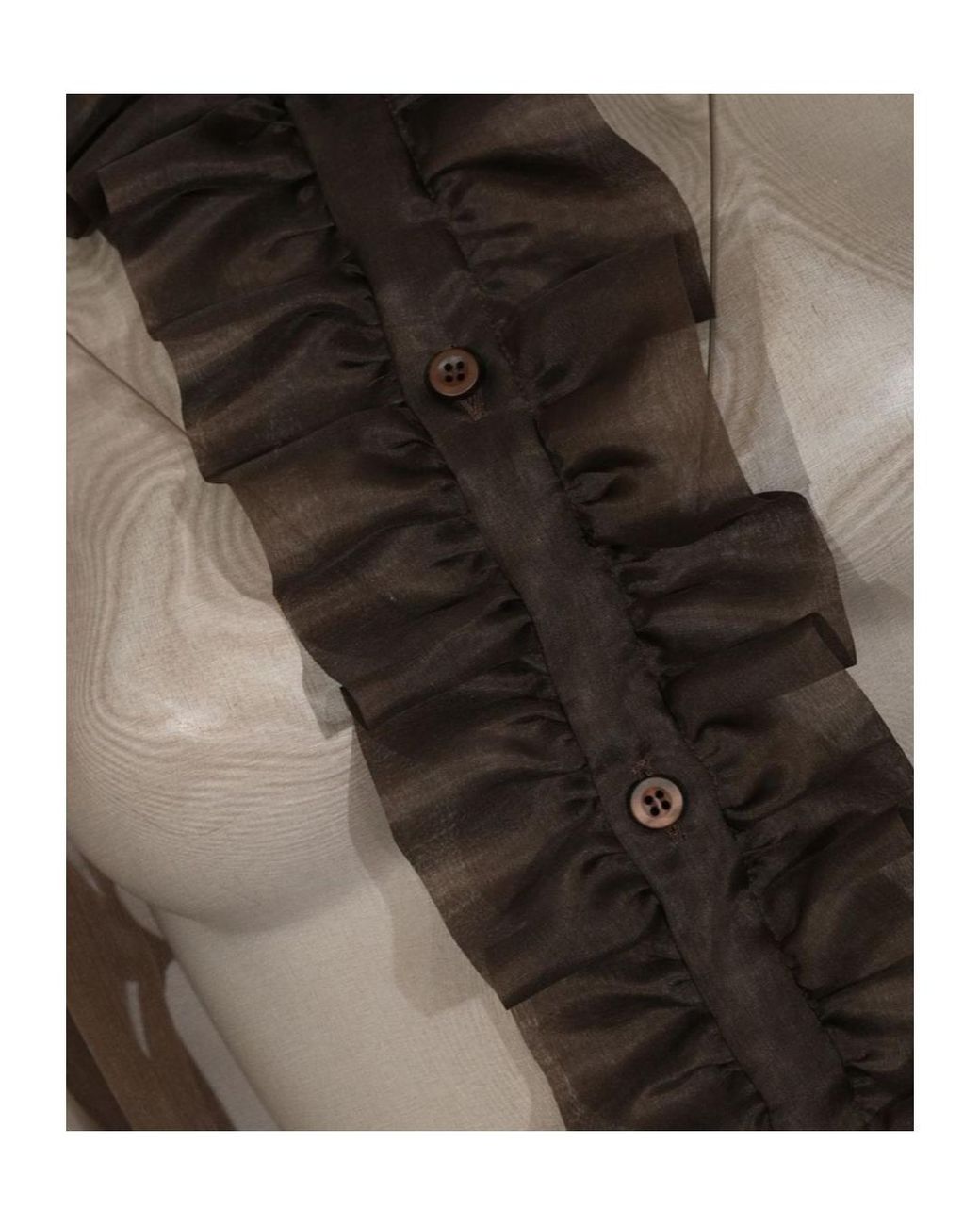 D.exterior Brown Sheer Ruffled Tops