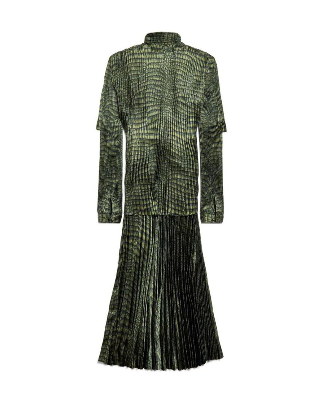 Balenciaga Green Robe Pleated Double-Sleeved Dress