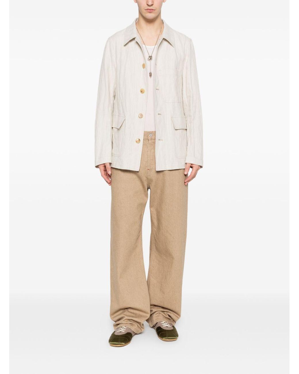 Dries Van Noten White Long-Sleeved Casual Jacket for men