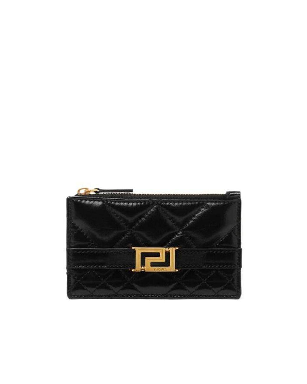 Versace Black Greca Goddess Quilted Zipped Card Holder