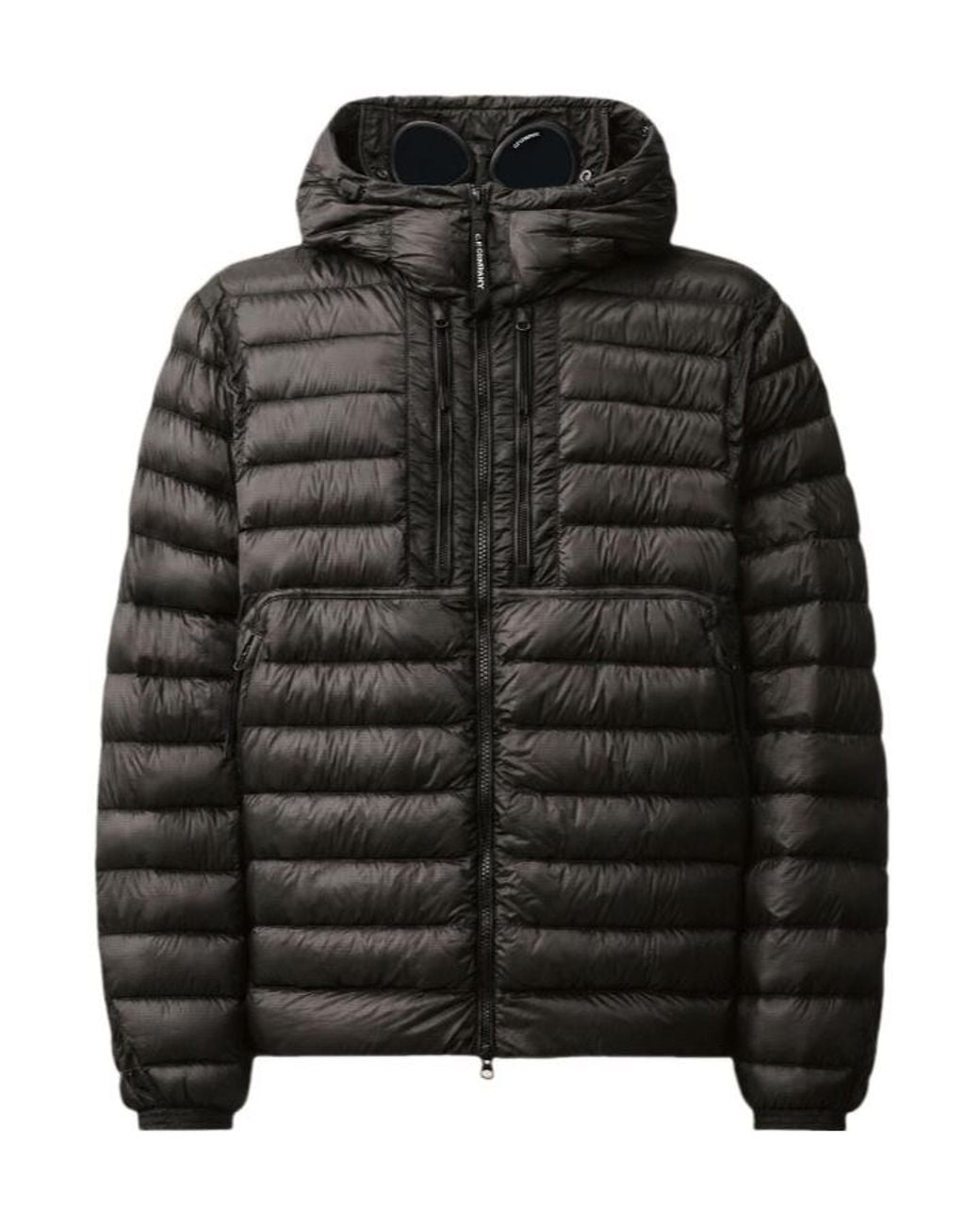C P Company Black Hooded Quilted Down Jacket for men