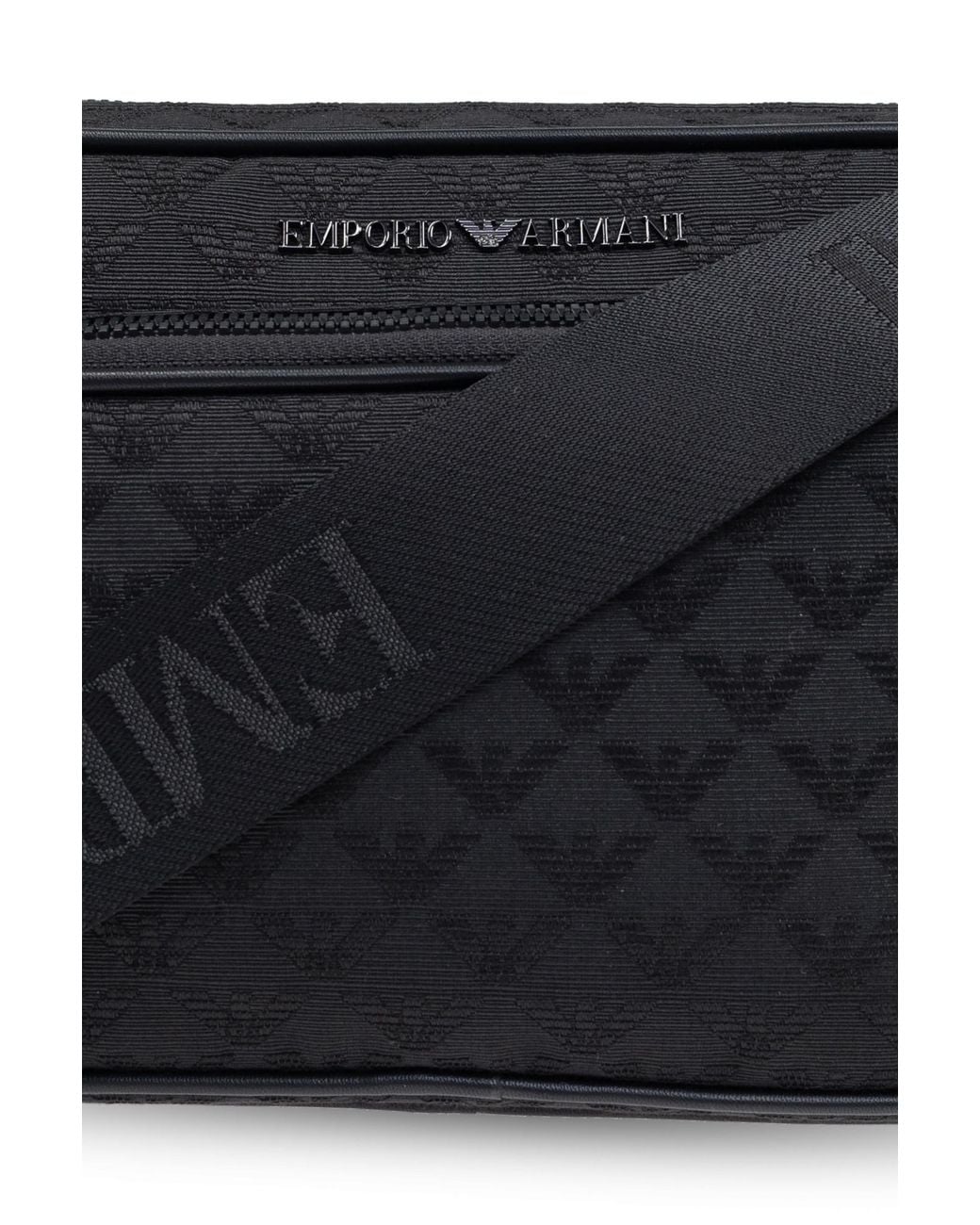 Emporio Armani Black Logo Jacquard Zip-Up Shoulder Bag for men
