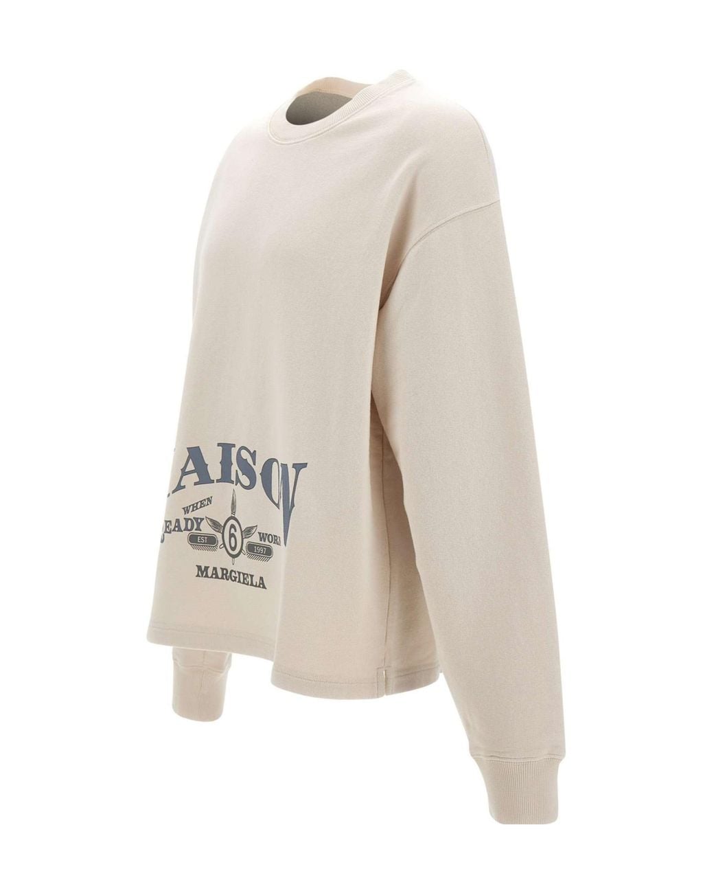MM6 by Maison Margiela White Logo Printed Crewneck Sweatshirt for men