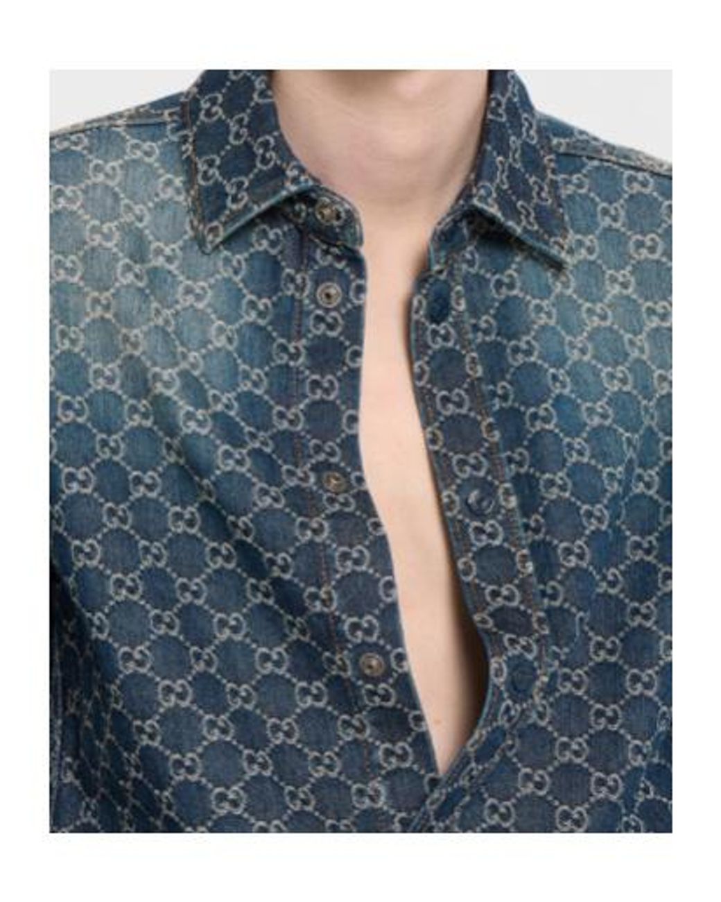 Gucci Blue Gg Denim Jacquard Shirt for men