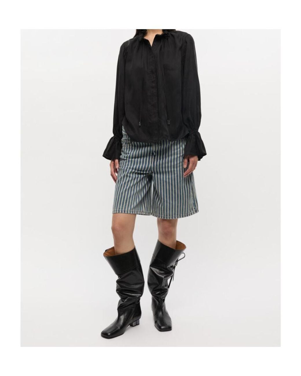 Ganni Black Slouchy Gathered Heeled Boots