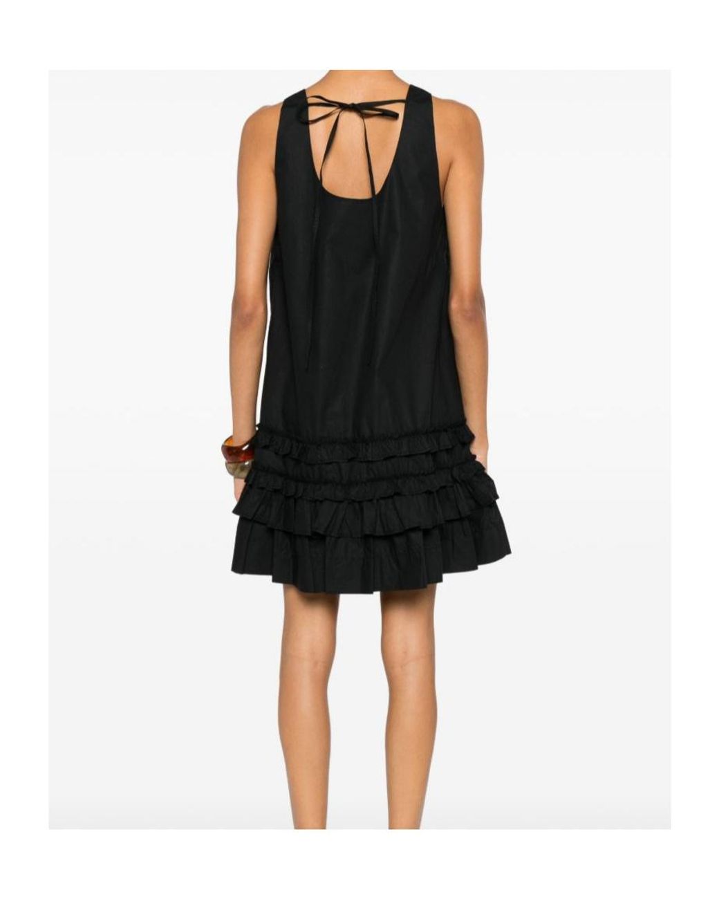 Ganni Black Ruffle-Trim Tie-Fastening Dress