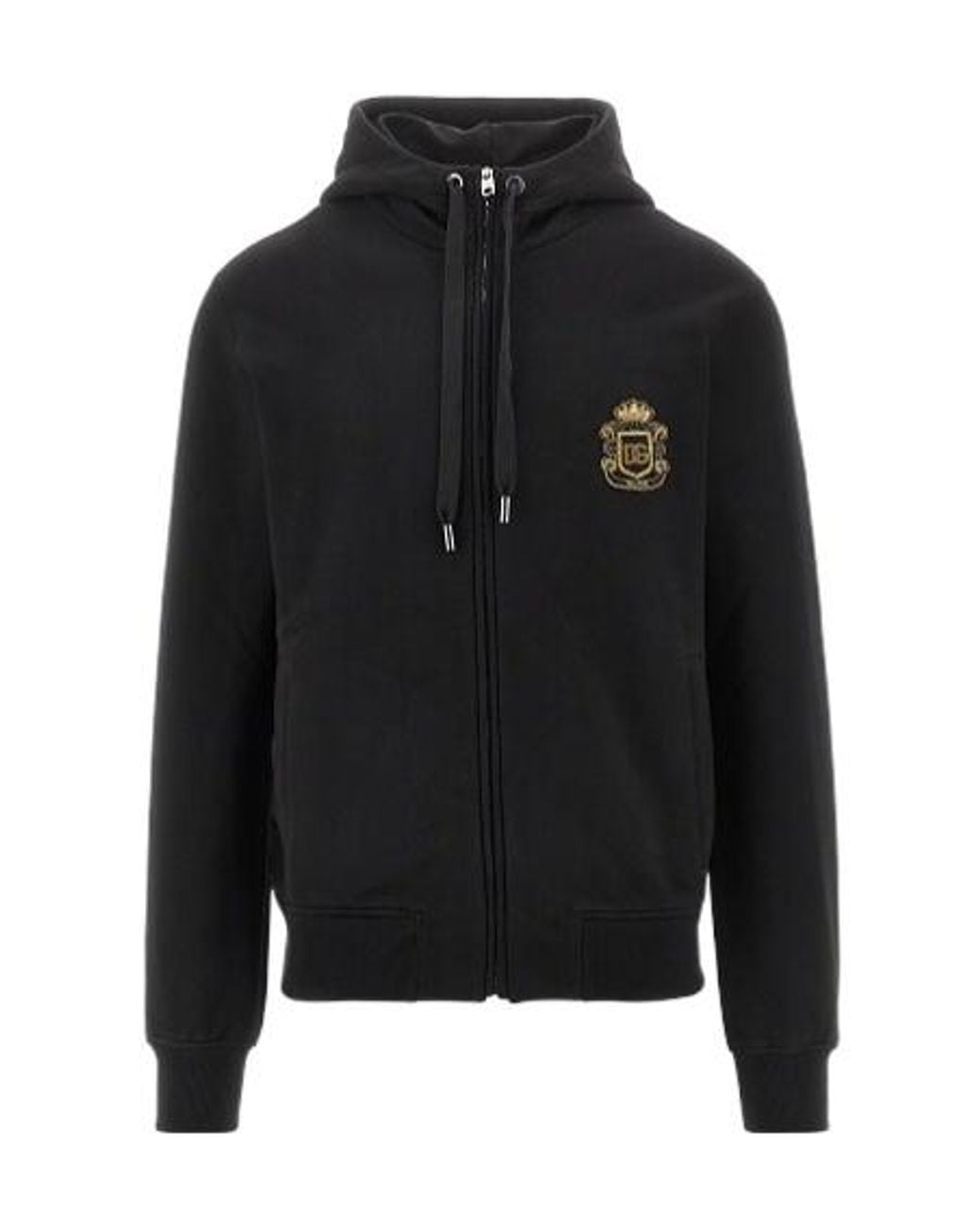 Dolce & Gabbana Black Heraldic Patch Drawstring Hoodie for men