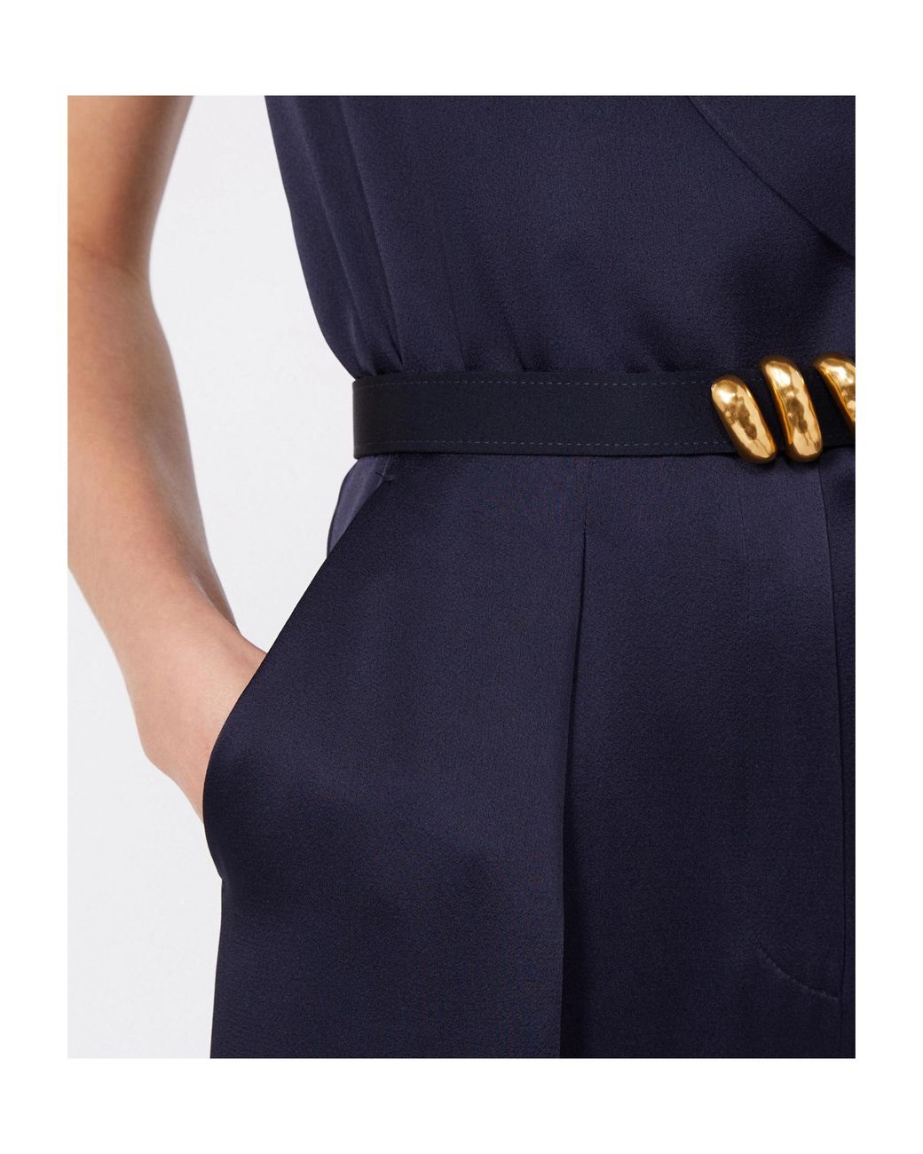 Max Mara Blue Envers Satin Tuxedo Jumpsuit