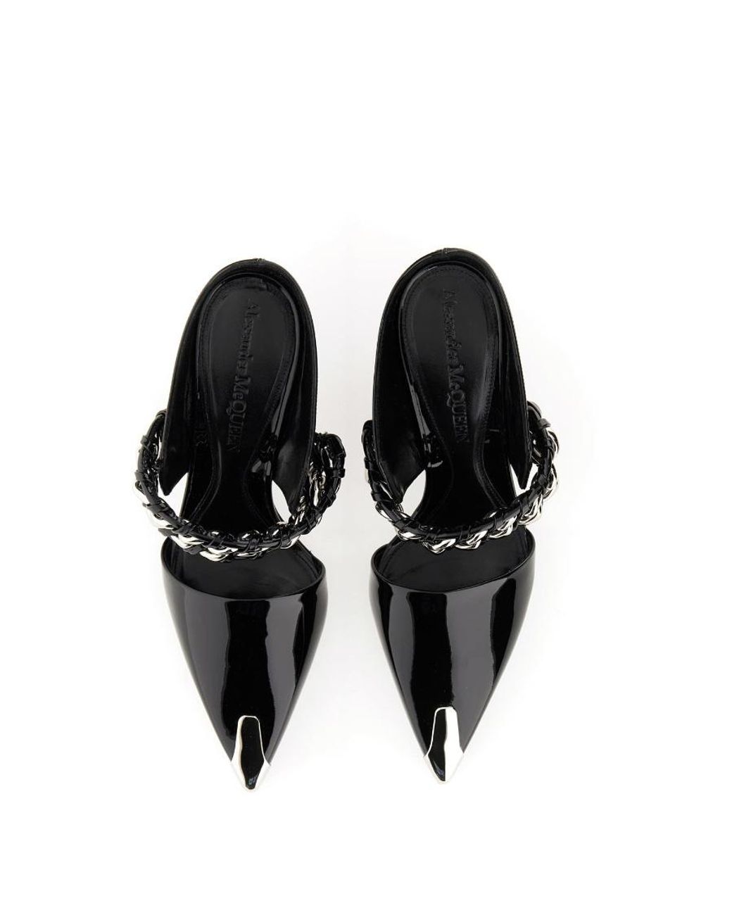 McQueen Black Pointed Toe Slip-On Sandals