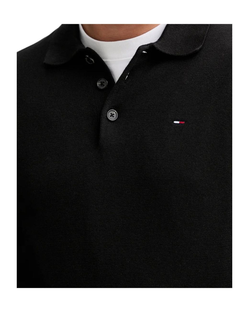 Tommy Hilfiger Black Long-Sleeved Polo Shirt for men
