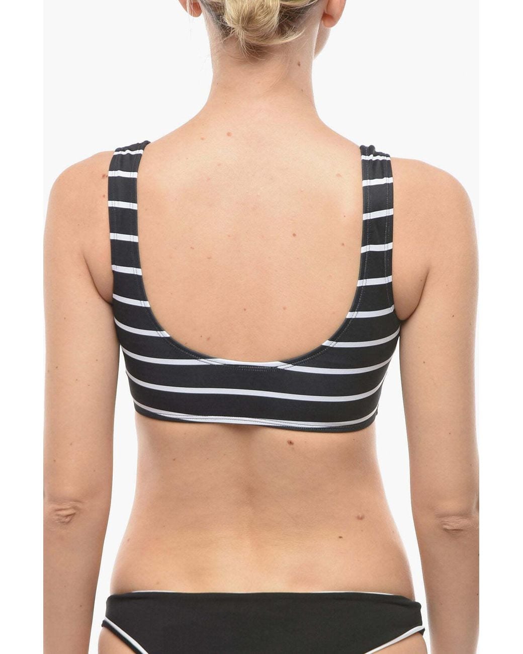 Karl Lagerfeld Black Striped Plunge Bikini Top