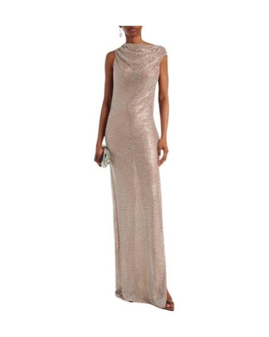 Self-Portrait Brown Rhinestone Draped Open-Back Maxi Dress