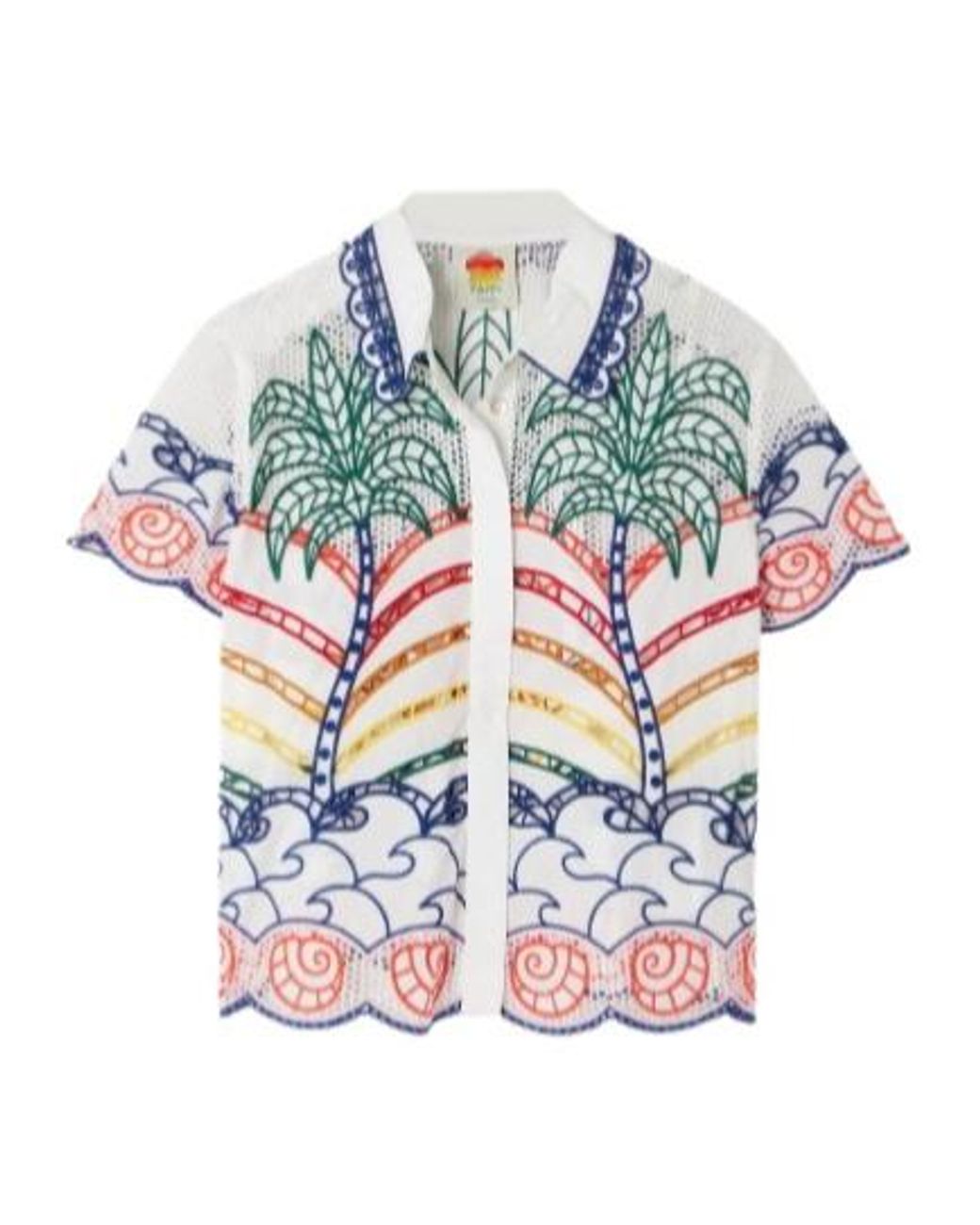 Farm Rio White Scalloped Embroidered Shirt