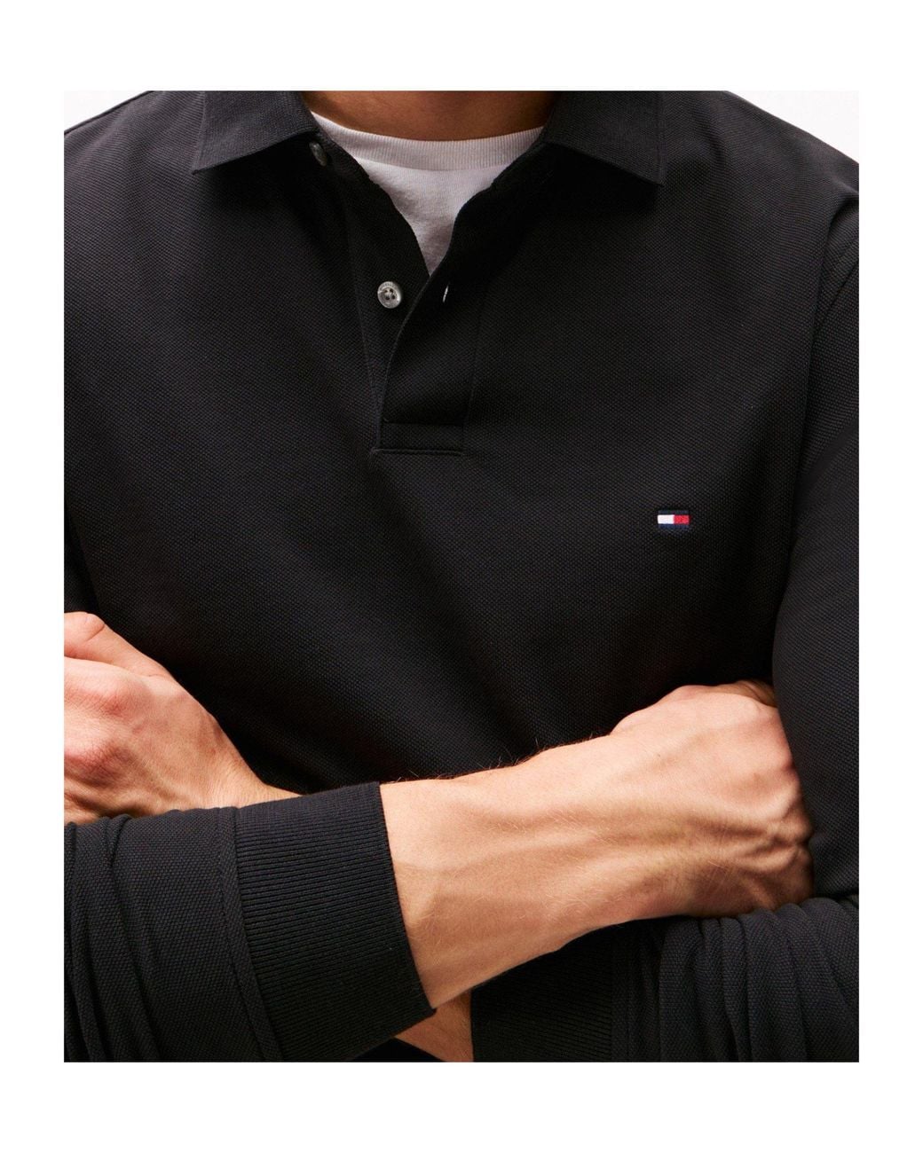 Tommy Hilfiger Black Logo Long Sleeve Polo Shirt for men