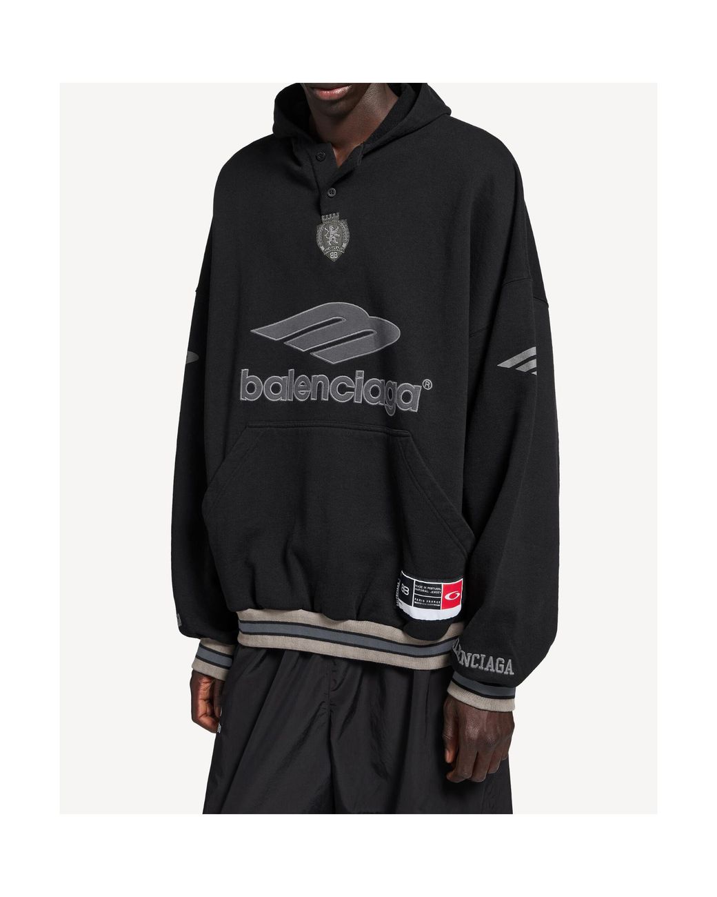 Balenciaga Black 3B Football Polo Hoodie for men