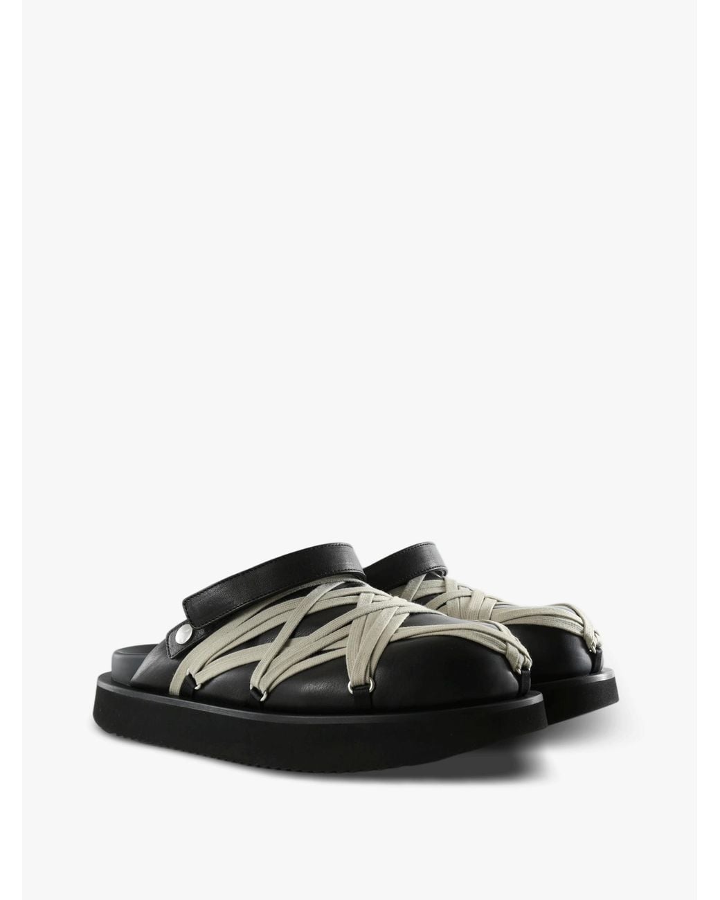 Rick Owens Black Crisscross Strap Flat Sandals for men