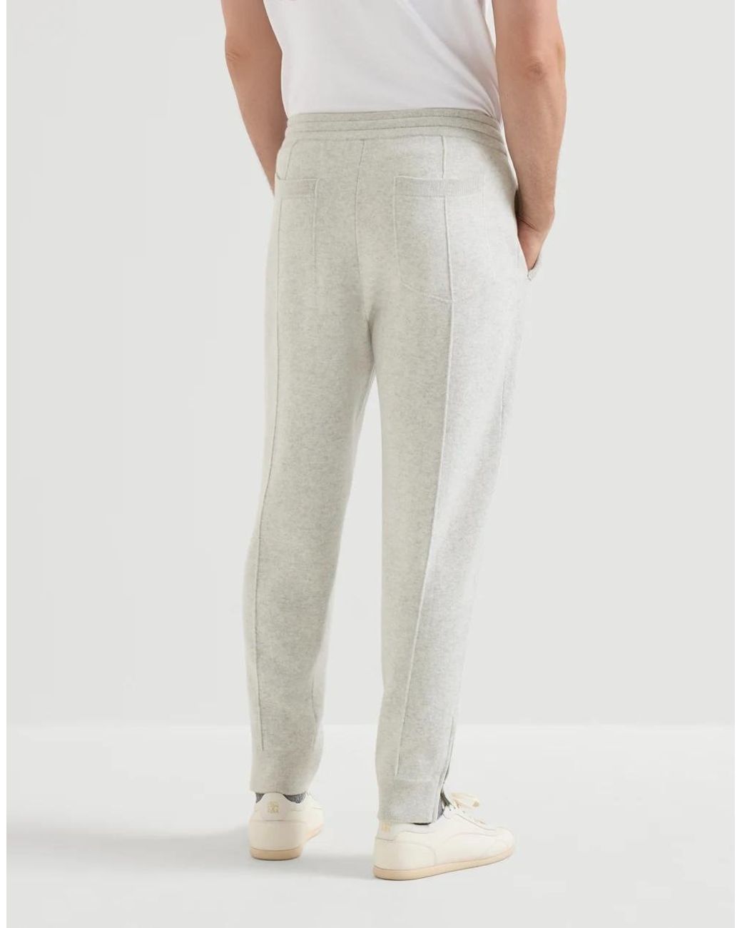 Brunello Cucinelli Gray Cashmere Double Knit Trousers With Crête Detail And Elasticated Zipper Cuffs for men