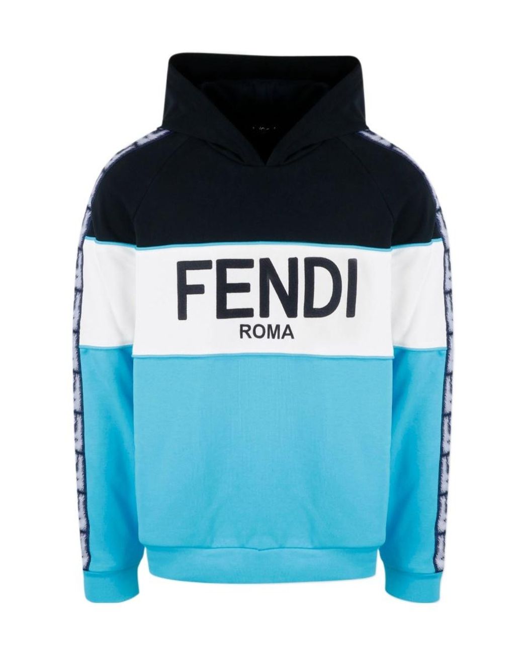 Fendi Blue Logo Embroidered Hoodie for men