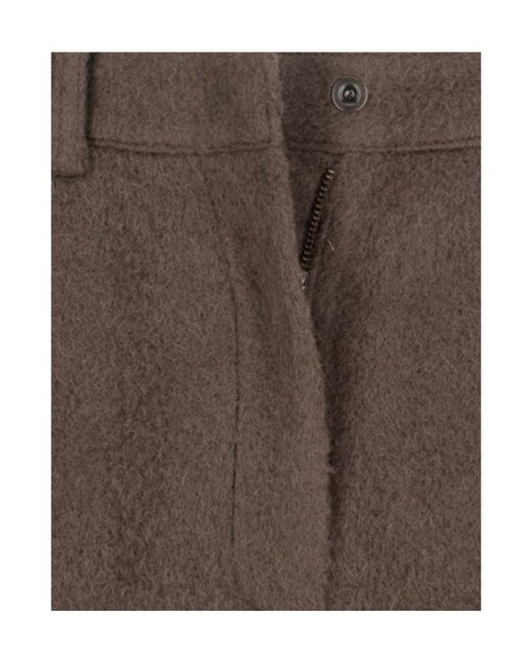 Low Classic Brown Pleated Straight-Leg Trousers