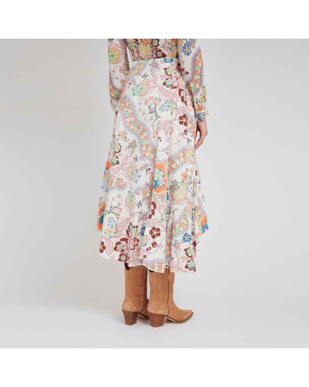 Etro White Paisley Printed Midi Skirt