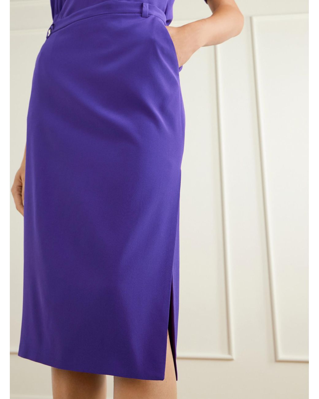 Alessandra Rich Purple Silk-Crepe De Chine Midi Skirt