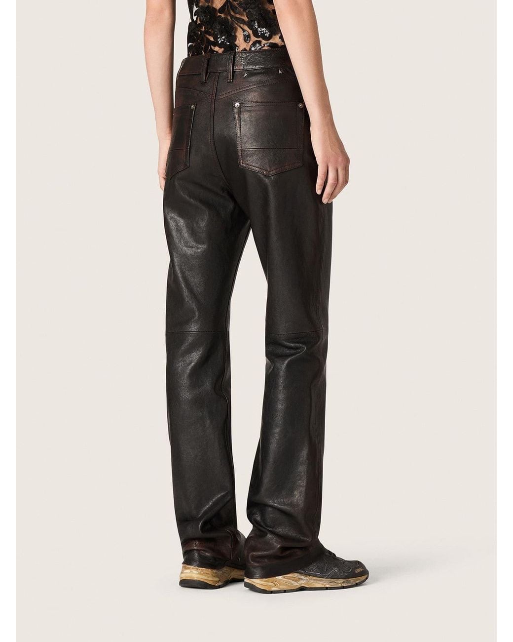 Golden Goose Deluxe Brand Gray Straight-Leg Leather Pants