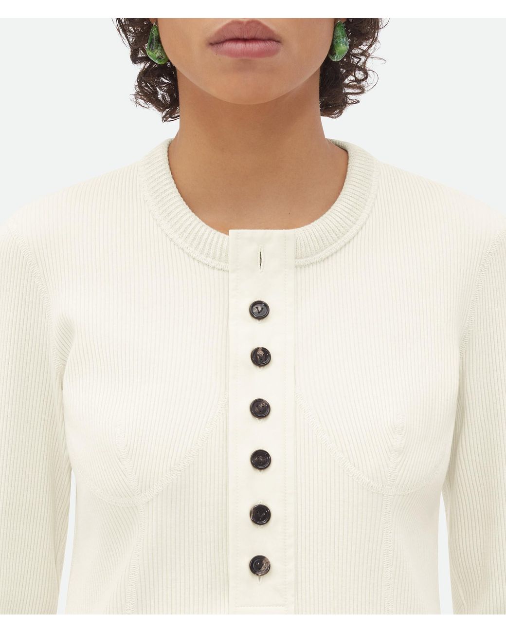 Bottega Veneta White Compact Ribbed-Knit Top