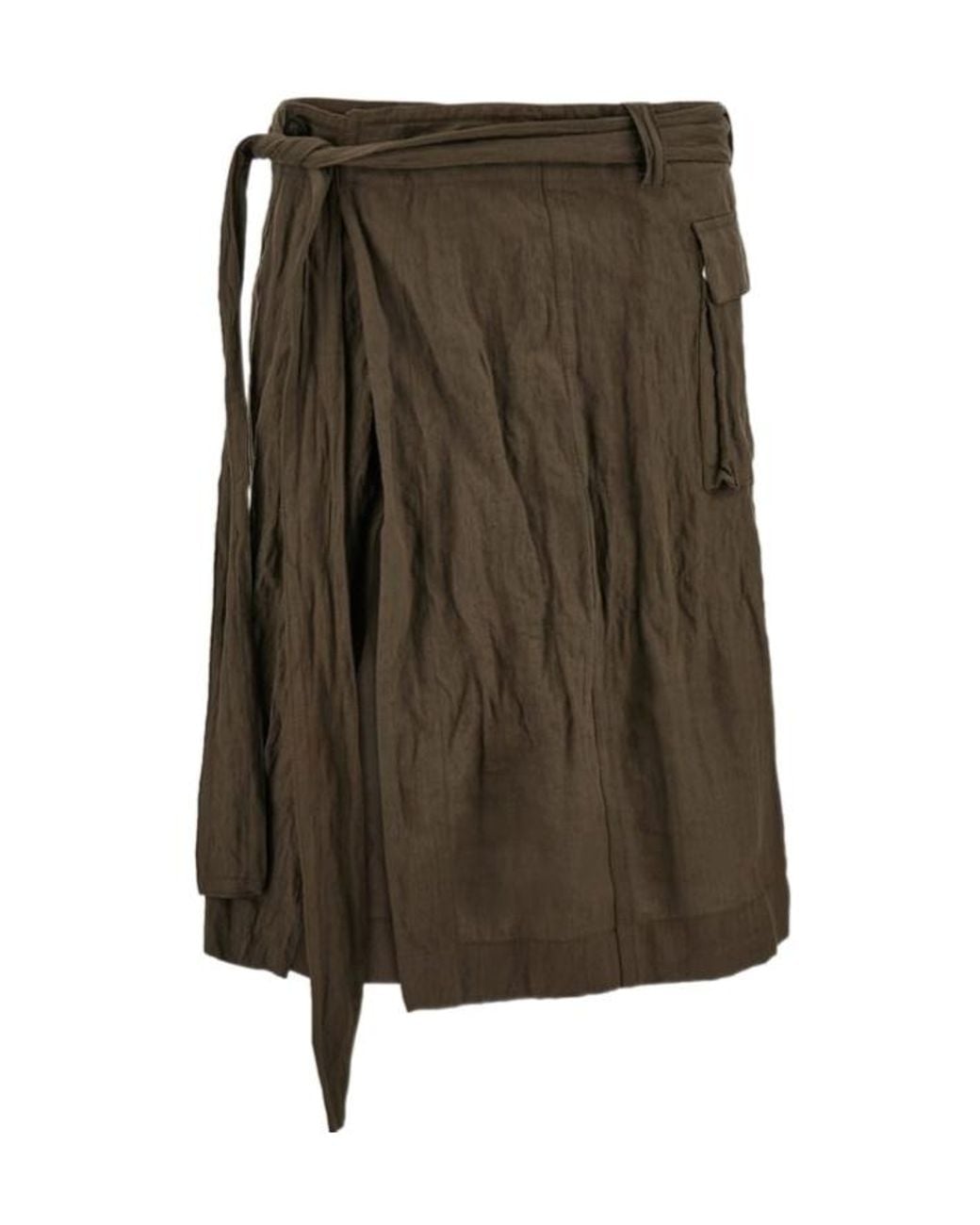 Ferragamo Green Ferragamo Belted Waist Ruched Midi Skirt