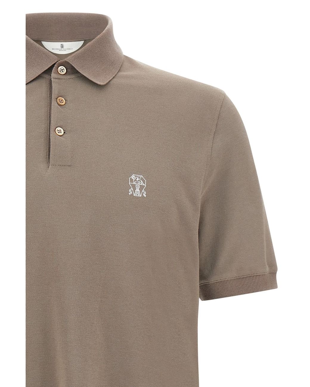 Brunello Cucinelli Multicolor Logo Embroidered Short-Sleeved Polo Shirt for men