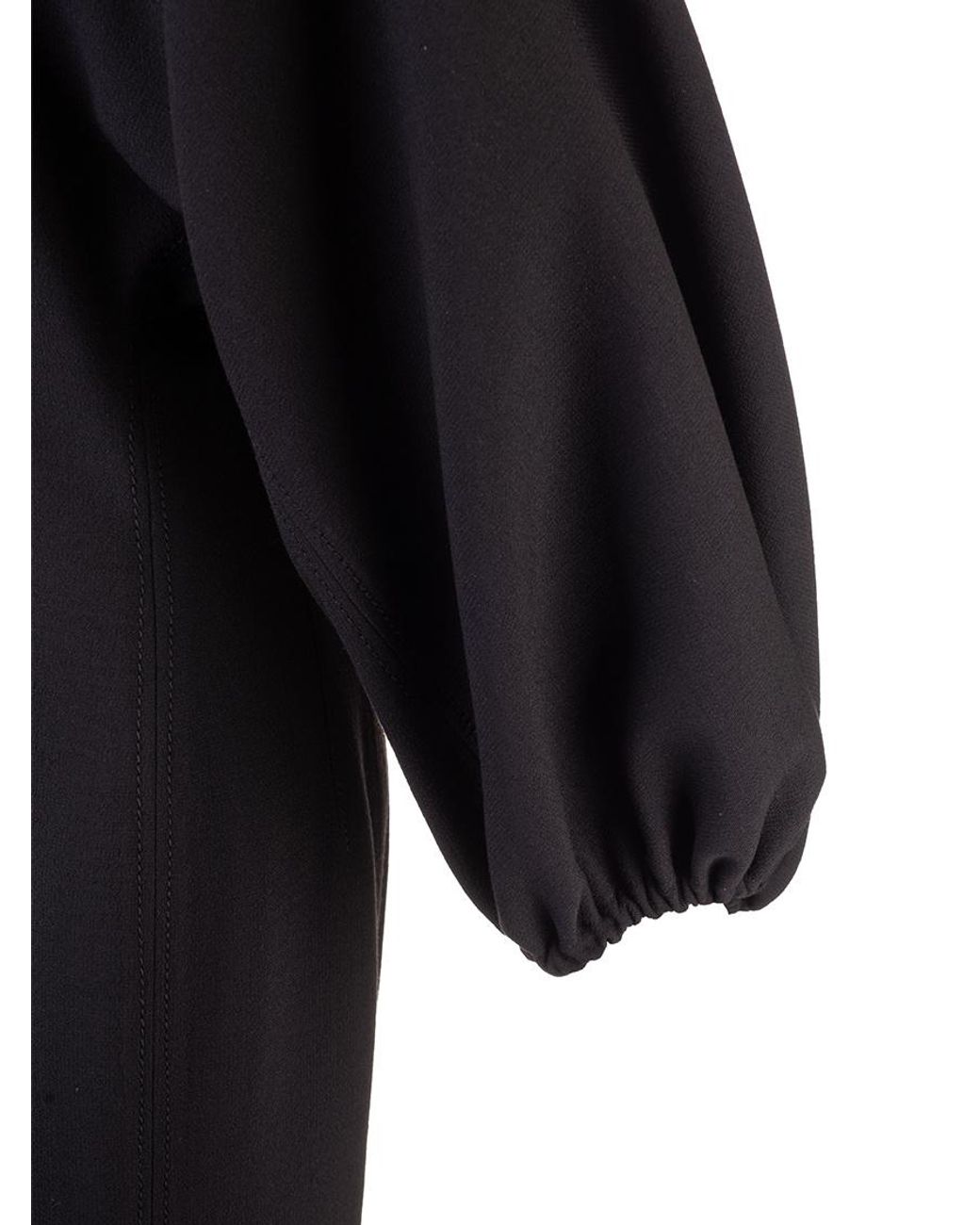Valentino Black Gathered-Sleeve V-Neck Midi Dress