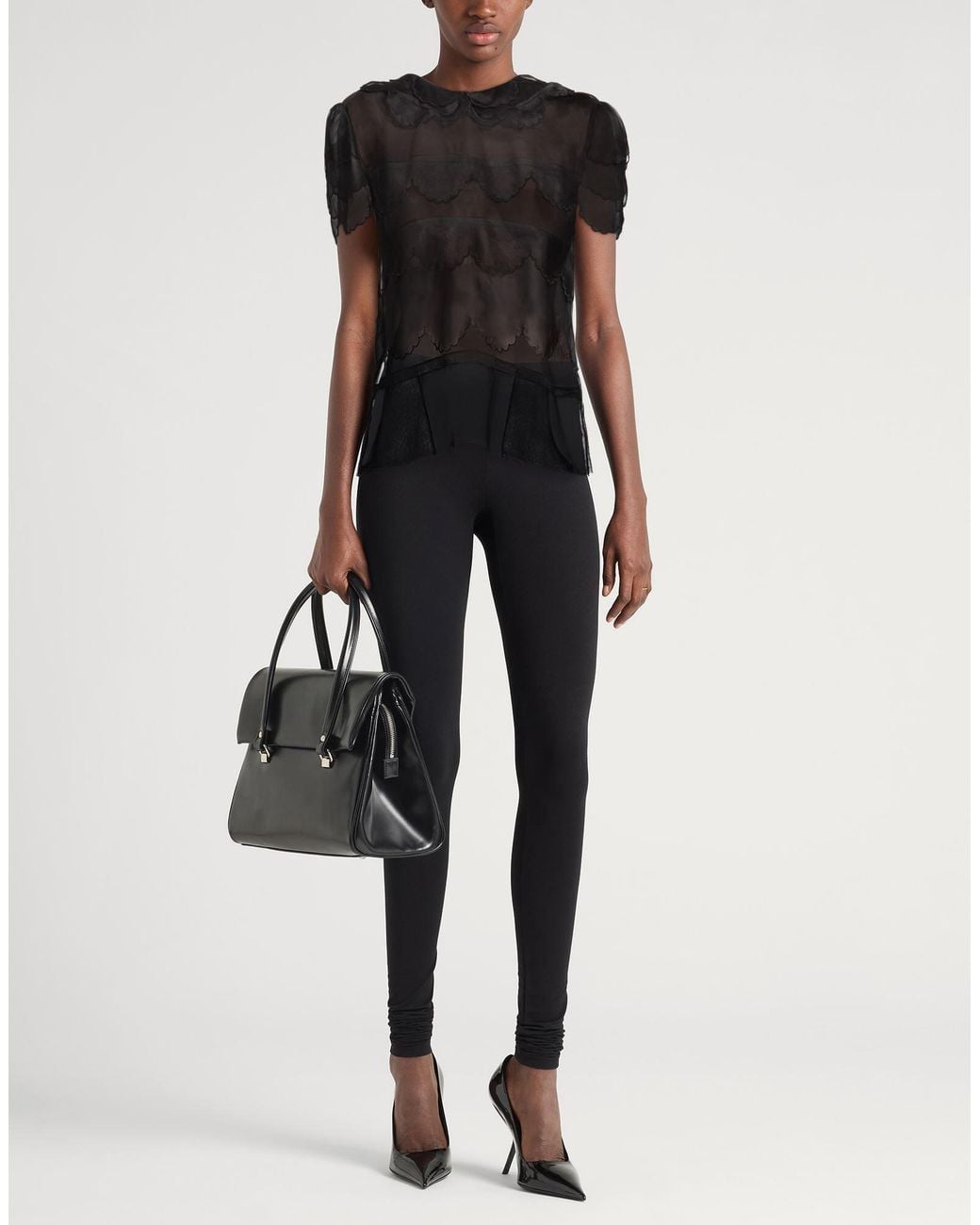 Maison Margiela Black Solid Color Organza Short-Sleeve Top
