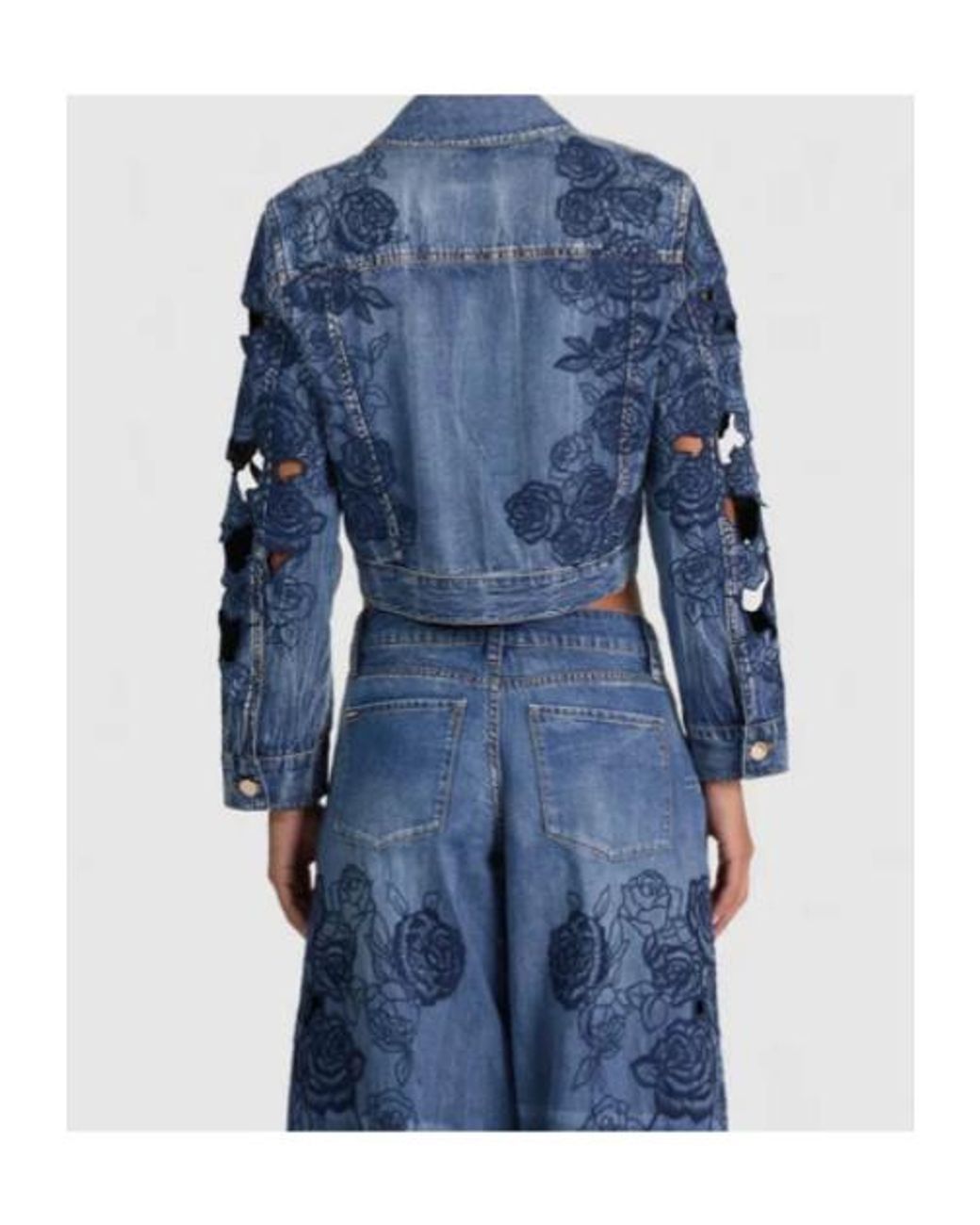 Alice + Olivia Blue Chloe Laser-Cut Denim Jacket