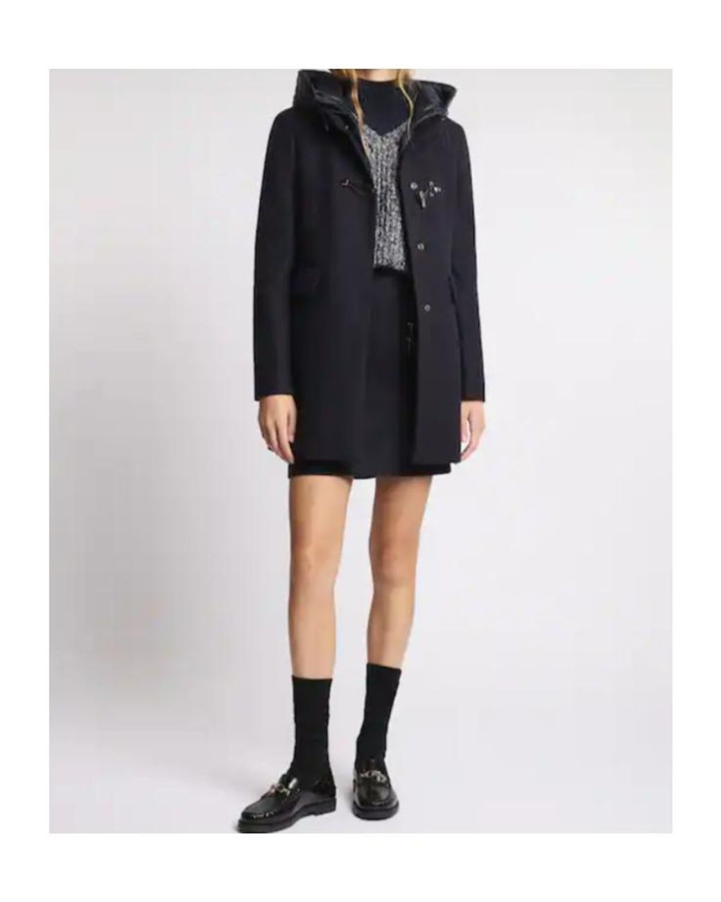 Fay Blue Padded Hooded Wool Coat
