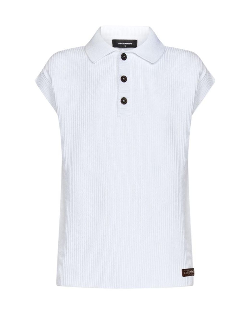 DSquared² White Ribbed-Knit Polo Top for men