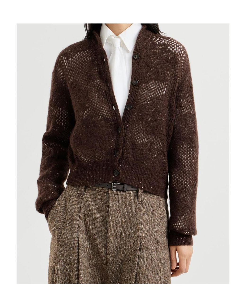 Brunello Cucinelli Brown Lace Flowers Cardigan