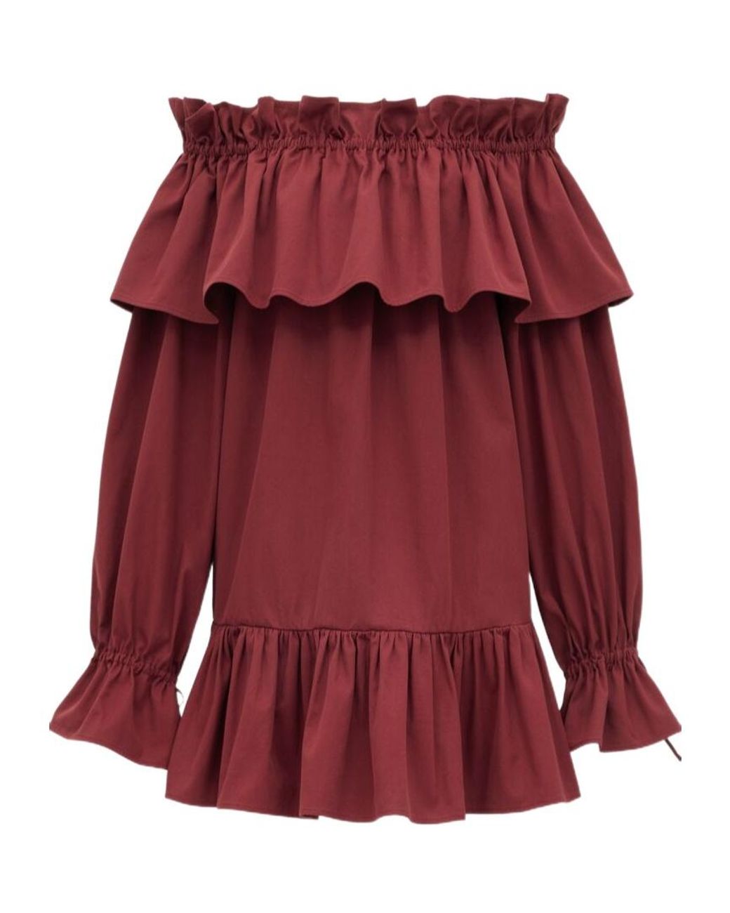Saint Laurent Red Cotton Ruffled Mini Dress