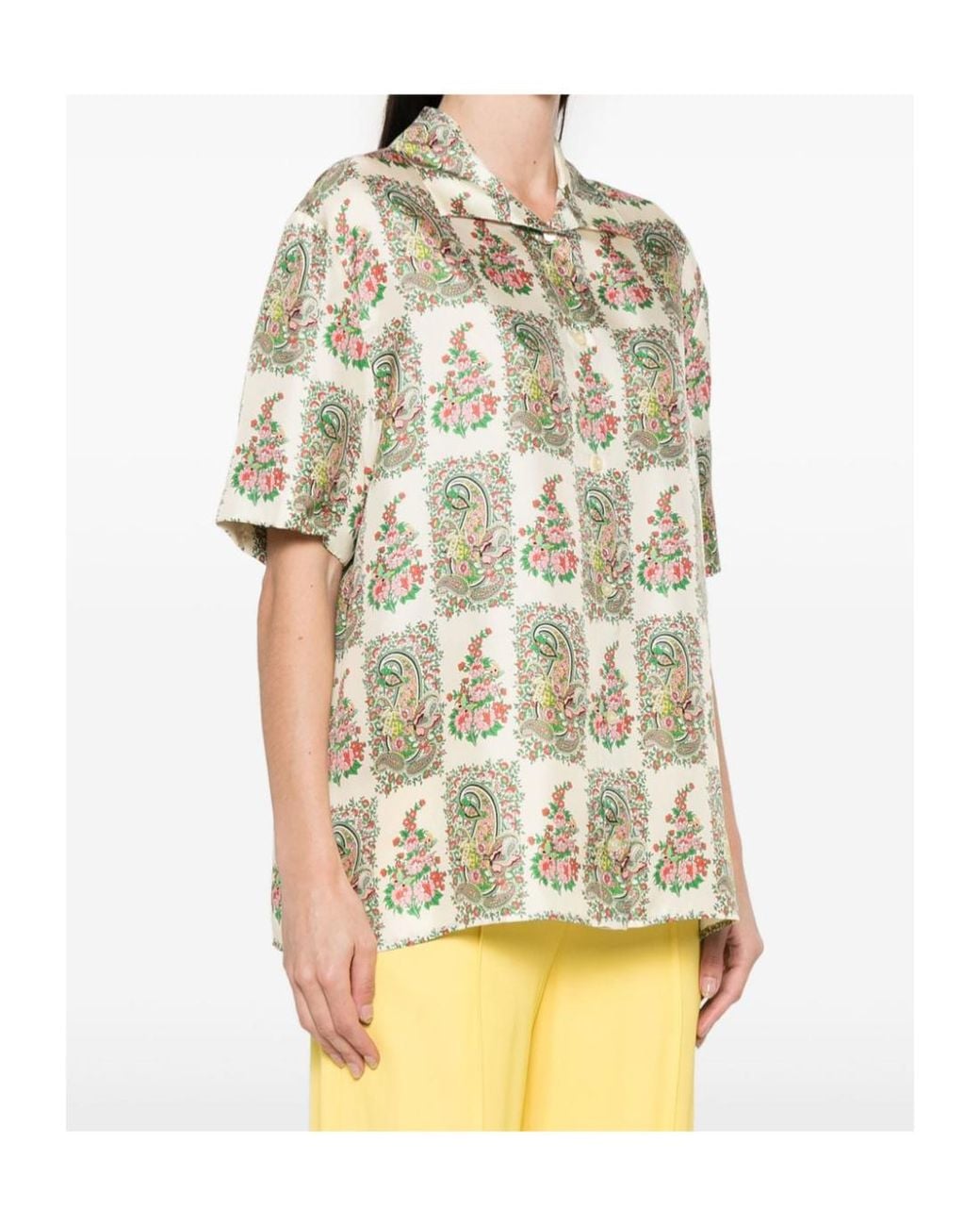 Etro Metallic Floral-Printed Short Sleeved Shirt