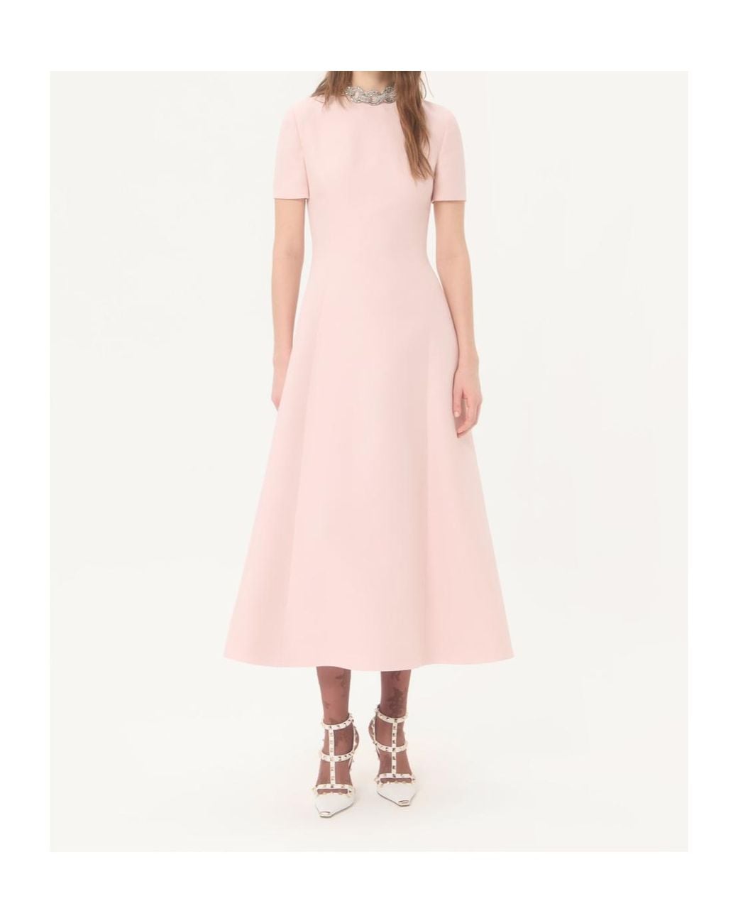 Valentino Pink Crepe Couture Embroidered Midi Dress
