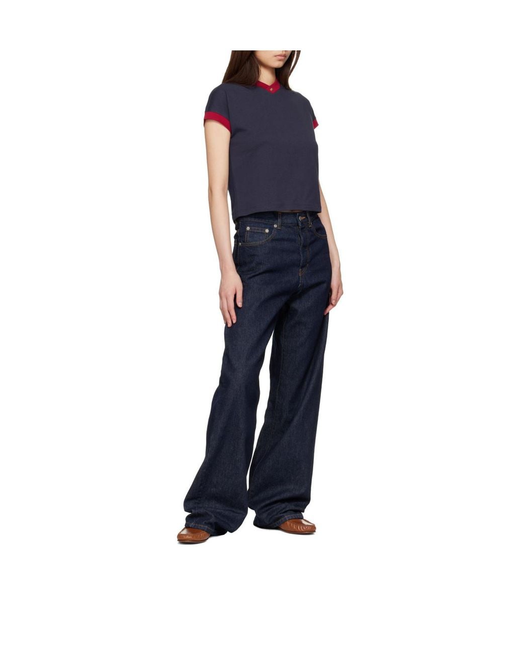 Versace Blue Contrast-Trim Cropped T-Shirt