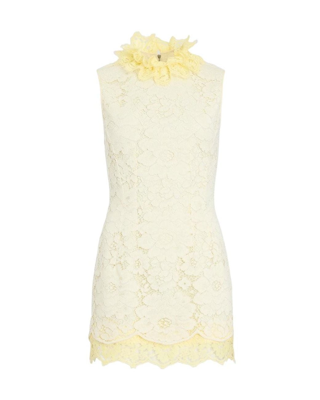 Patou Yellow Lace Ruffled Mini Dress