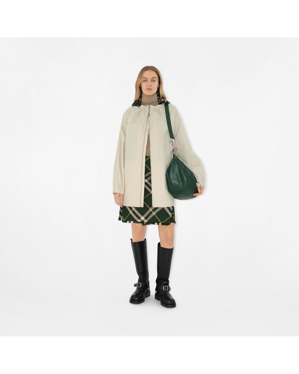 Burberry Natural Long-Sleeved Checkered Hooded Parka