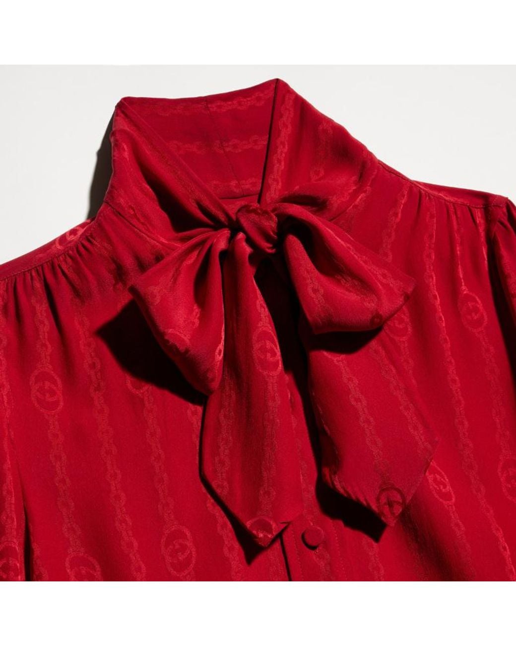 Gucci Red Tie-Neck Jacquard Shirt