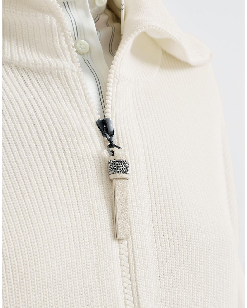 Brunello Cucinelli White Cotton Half-Zip Sweater