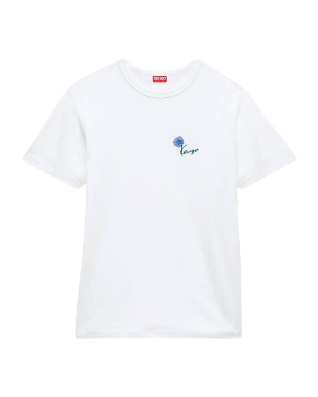 KENZO White Logo Embroidered Crewneck T-Shirt for men