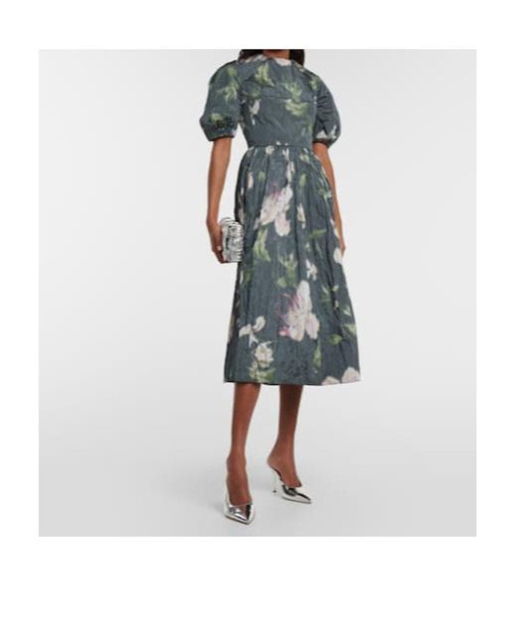 Erdem Blue Floral Taffeta Midi Dress