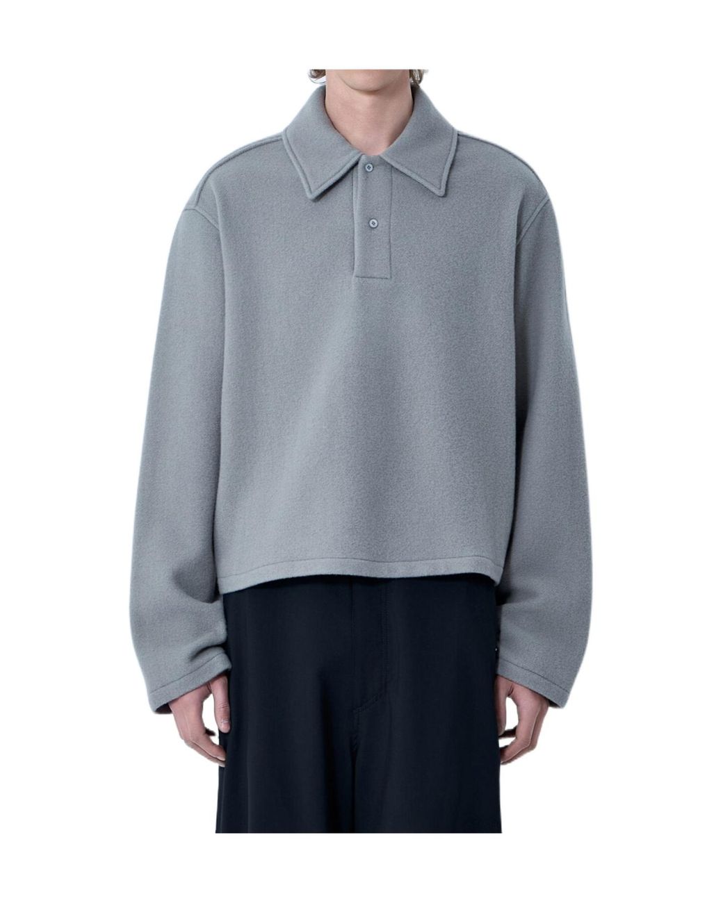 Rier Blue Button Detailed Long-Sleeved Polo Shirt for men