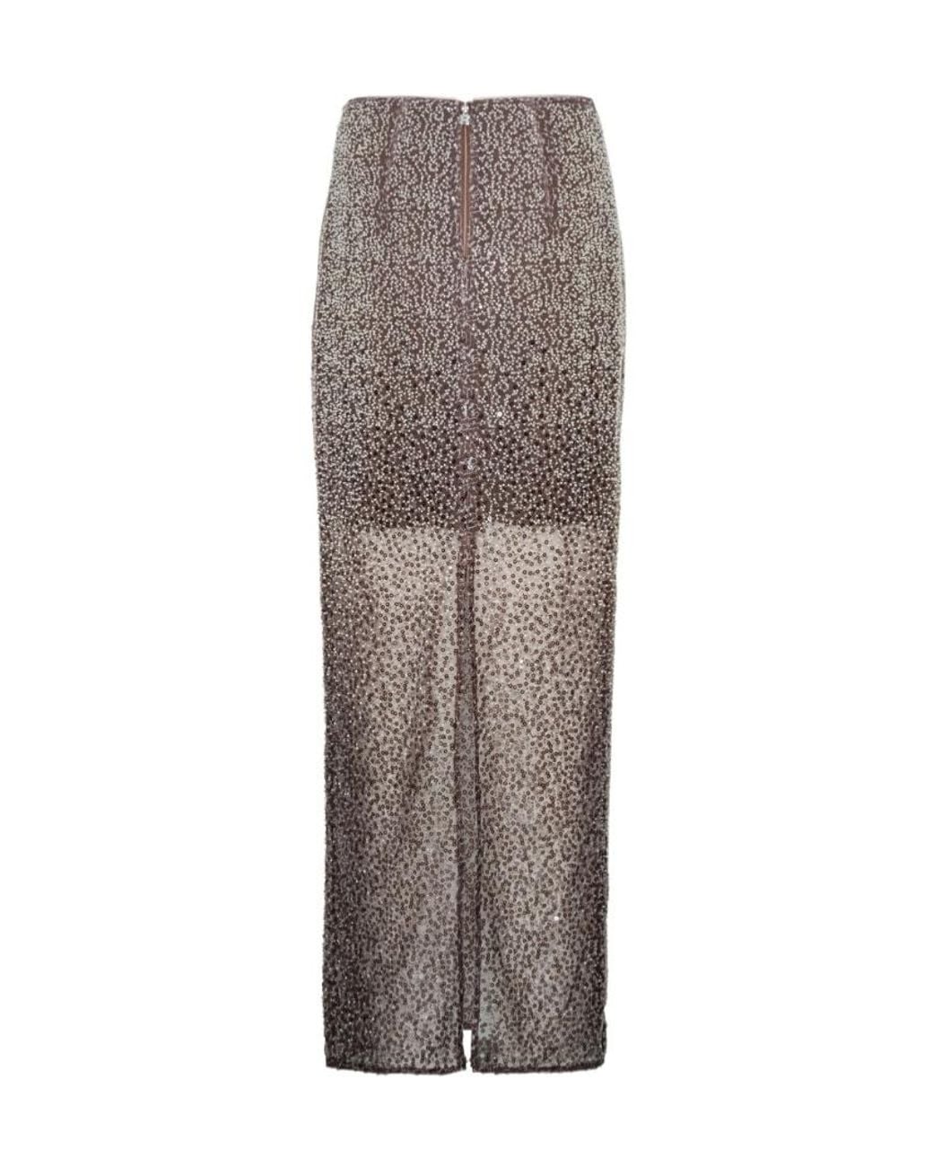 ROTATE BIRGER CHRISTENSEN Gray Sequin Embellished Maxi Skirt