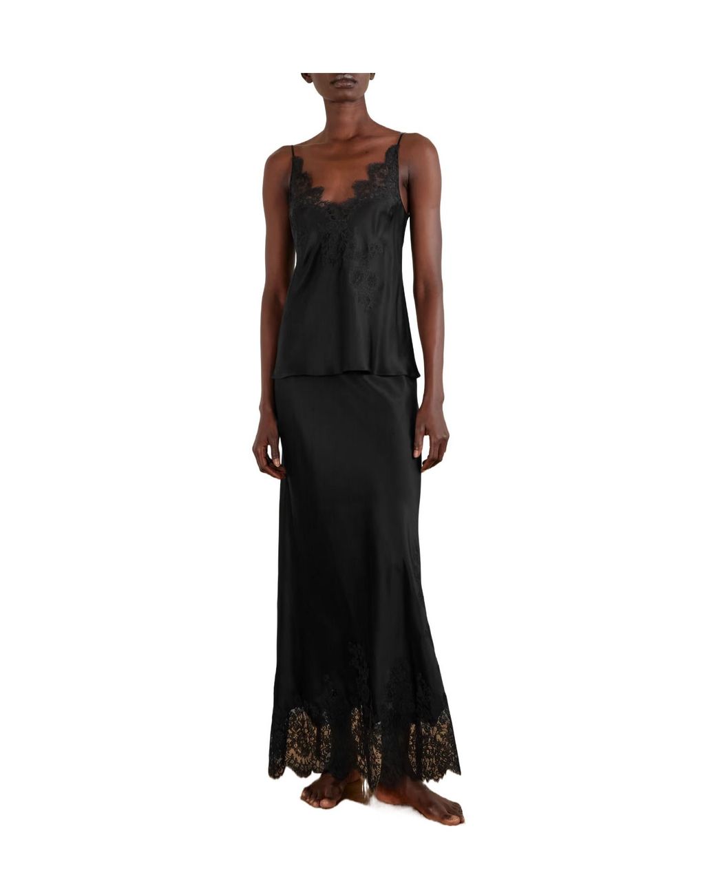 Carine Gilson Black Lace-Trimmed Silk-Satin Camisole