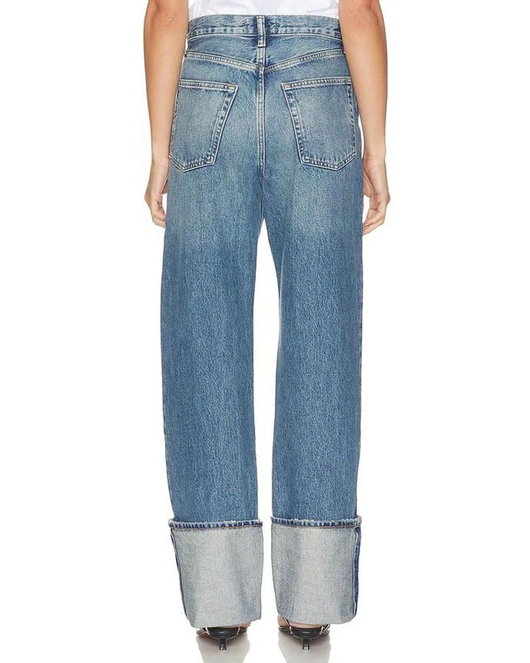 Agolde Blue Wide-Leg Cuffed Jeans