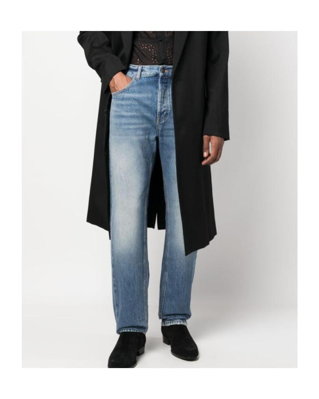 Saint Laurent Blue Button Detailed Straight Leg Jeans for men